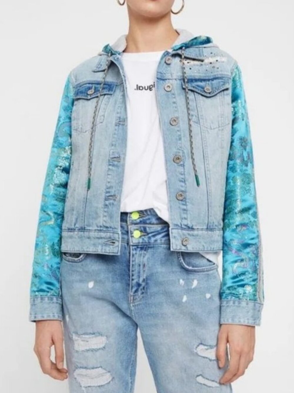 Desigual Carson denim jacket teal blue women's size XS